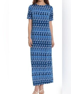 NWT - Donna Morgan Geo Print Maxi Dress in Blue Size 2
